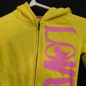 JOSHUA | small | Yellow Zip-Up Hooded Sweatshirt W/ Pink "LOVE JOSHUA" print
